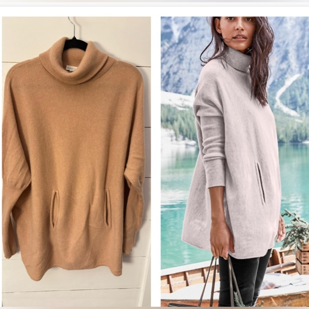 Garnet Hill Women's Cowl & Turtleneck Sweaters - Tan